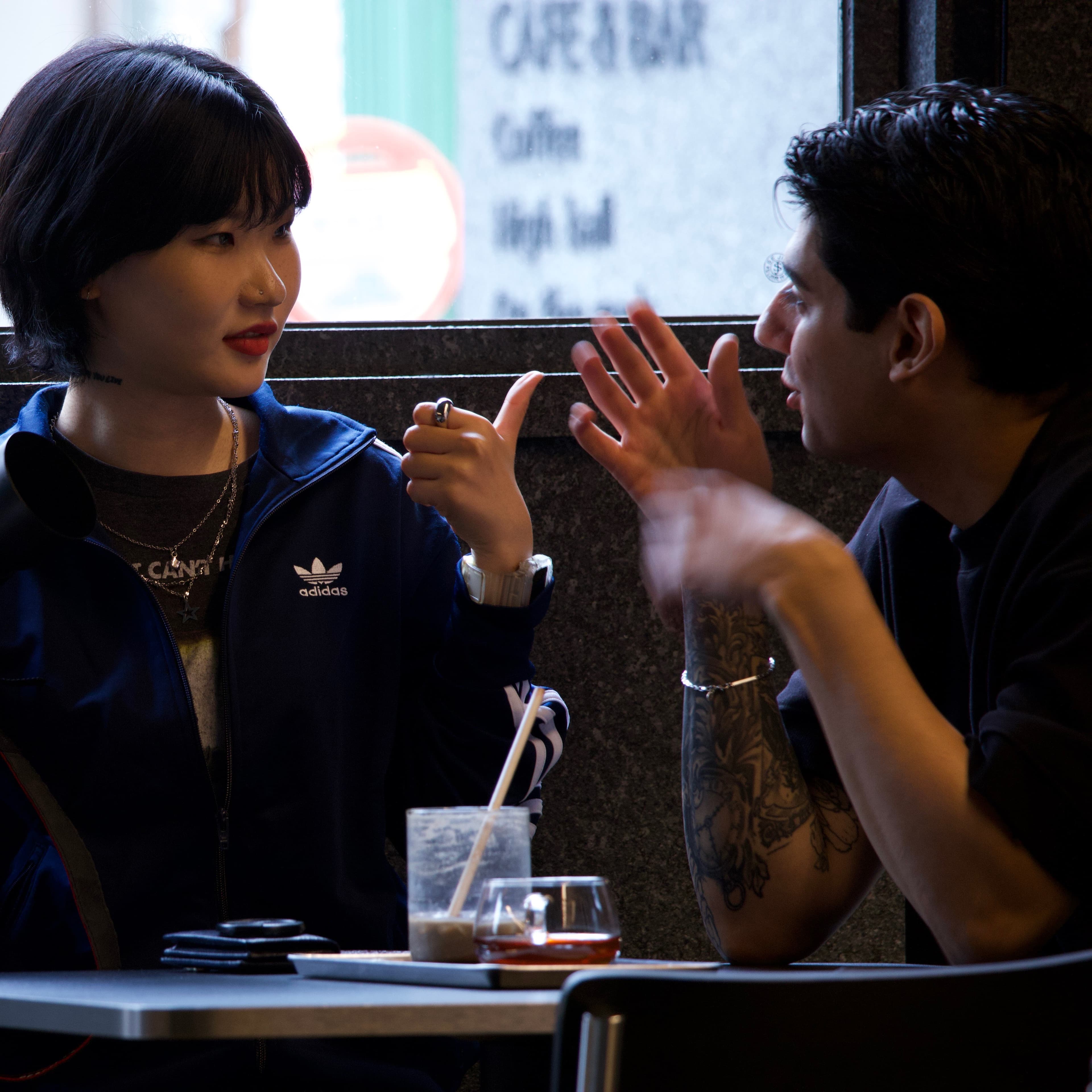 In conversation at a cafe