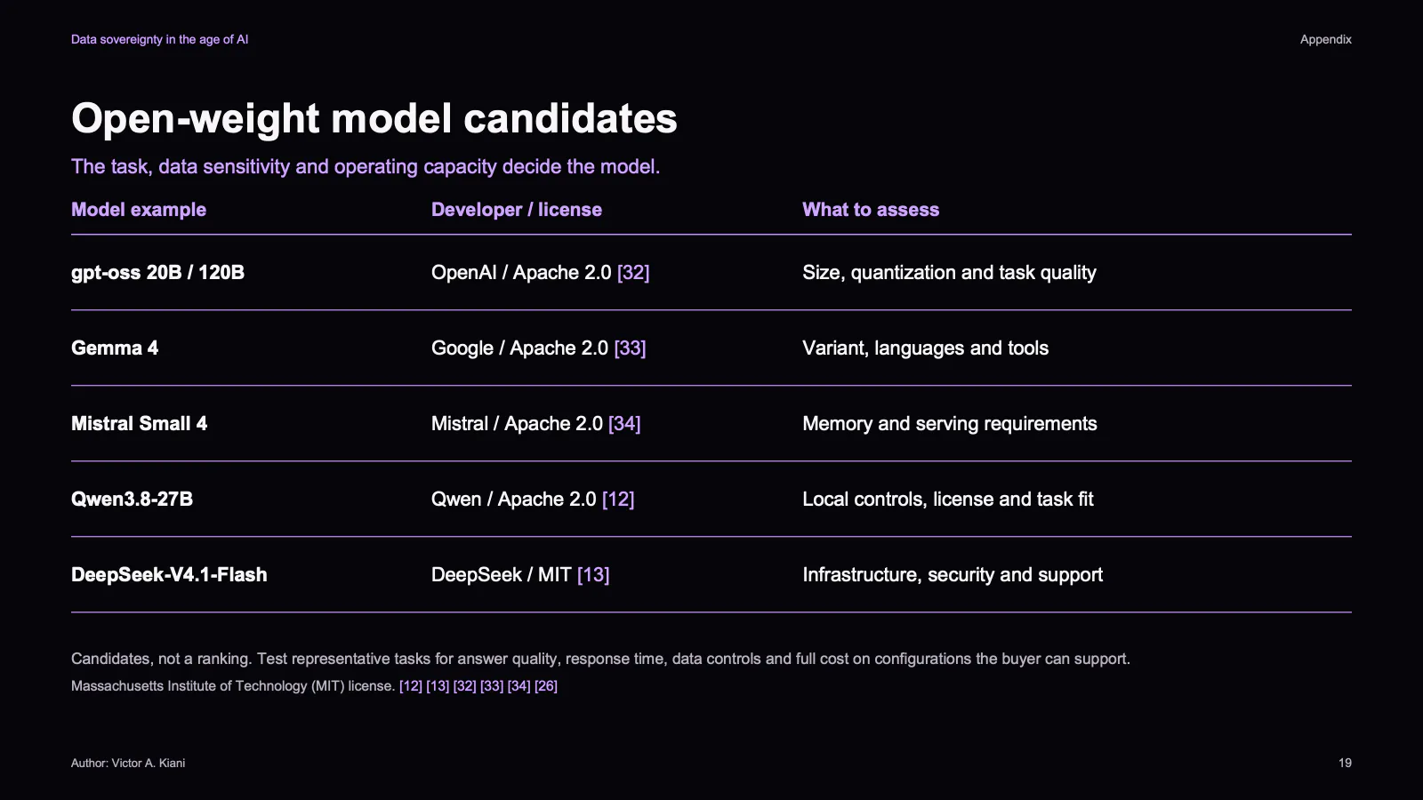 Slide 19 of 23: Appendix: open-weight model candidates